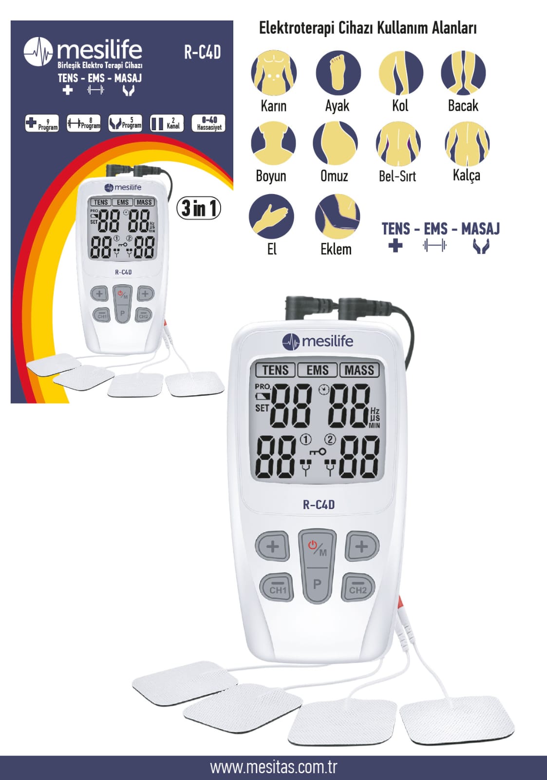 Mesilife R-C4D Ems - Tens - Masaj Terapi Cihazı